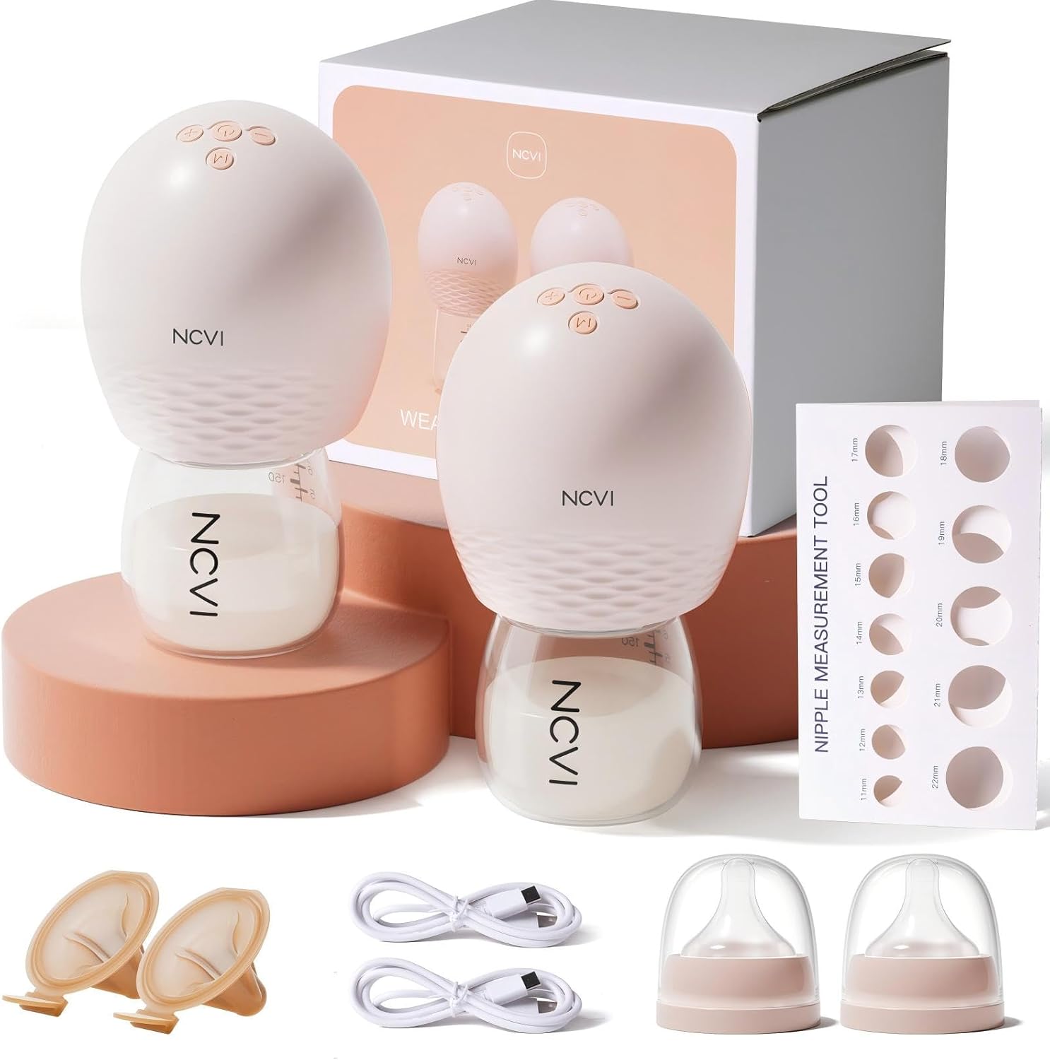 NCVI 8113 Wearable Breast Pump Hands Free with 21mm Flanges Suitable for 17-20mm Nipples, 4 Modes & 9 Levels, Portable Double Electric Breastfeeding Pump for Working or Traveling Moms, Pink