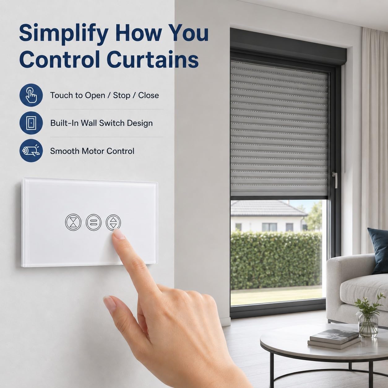 LoraTap Interrupteur WiFi pour rideaux, interrupteur tactile, contrôlable par application ou voix via Alexa Echo et Google Home. Interrupteur à distance pour volets roulants AC 600 W et volets