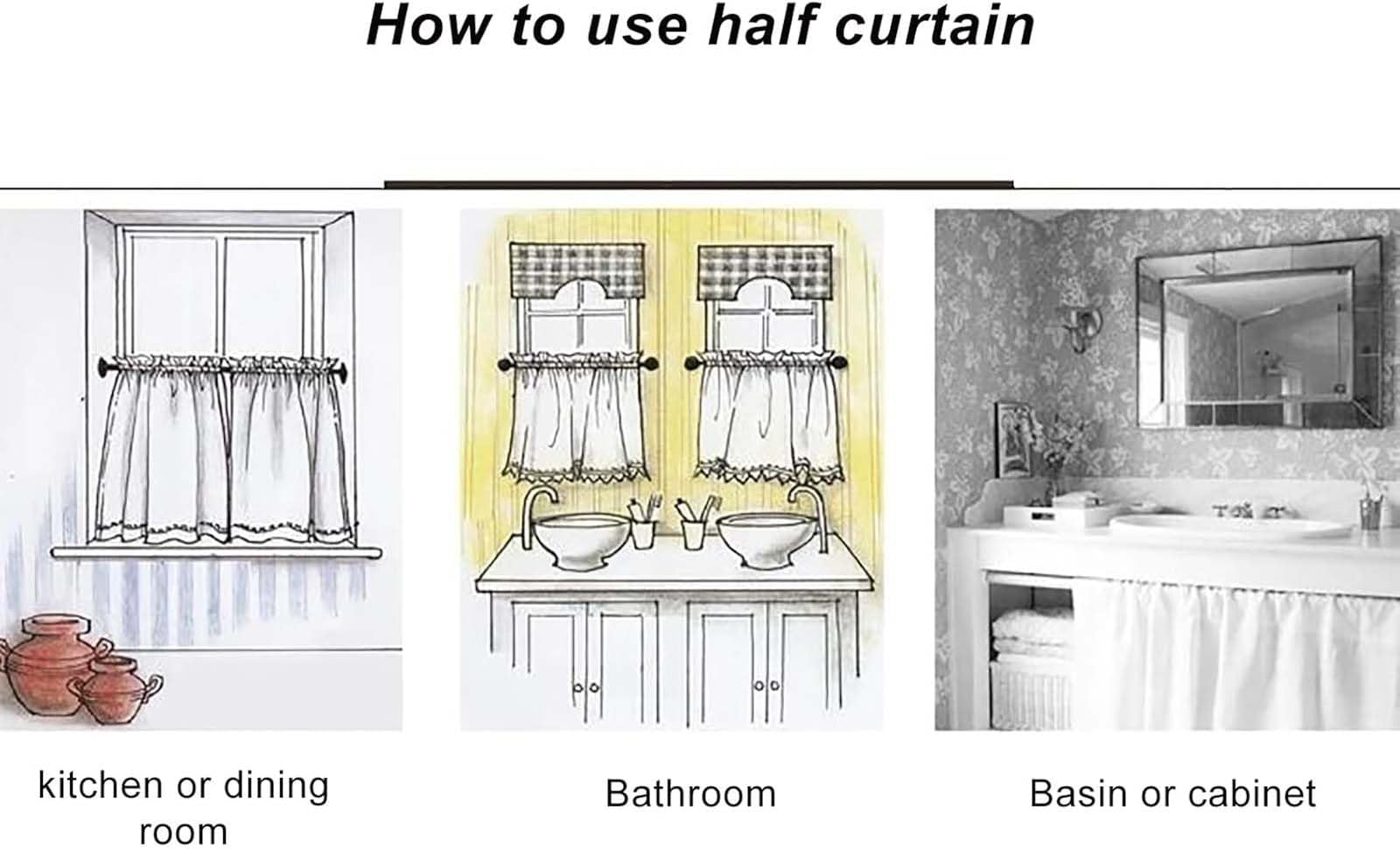 Tenda da Cucina Corta Stile Bistrot Retrò Elegante Sotto il Lavandino per Café, Camera da Letto, Soggiorno e Casa di Campagna - Una Pezzo