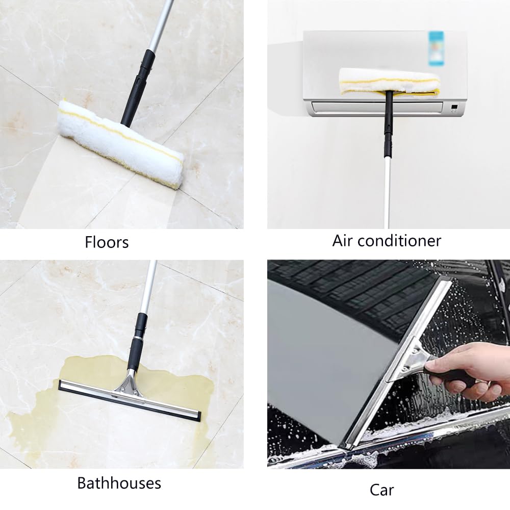 Escobillas De Goma Rasqueta Rasqueta De Cristal Profesional, Rasqueta Limpiacristales Para Ducha, Poste De Aluminio Extensible 130-240 cm Para Limpia Ventanas Altas Y Paredes Techos Ducha Y AutomóVil