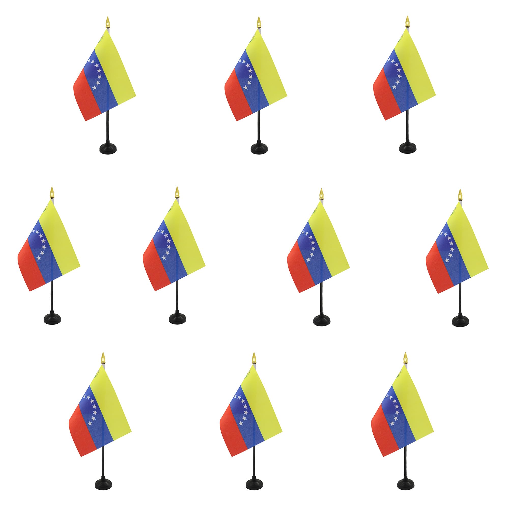 AZ FLAG - Set of 10 Venezuela Table Flag 4'' x 6'' - 10 Small Venezuelan Mini Desk Flags 100% Polyester 15 x 10 cm - Office Flag with 10'' Pole - Golden Spear