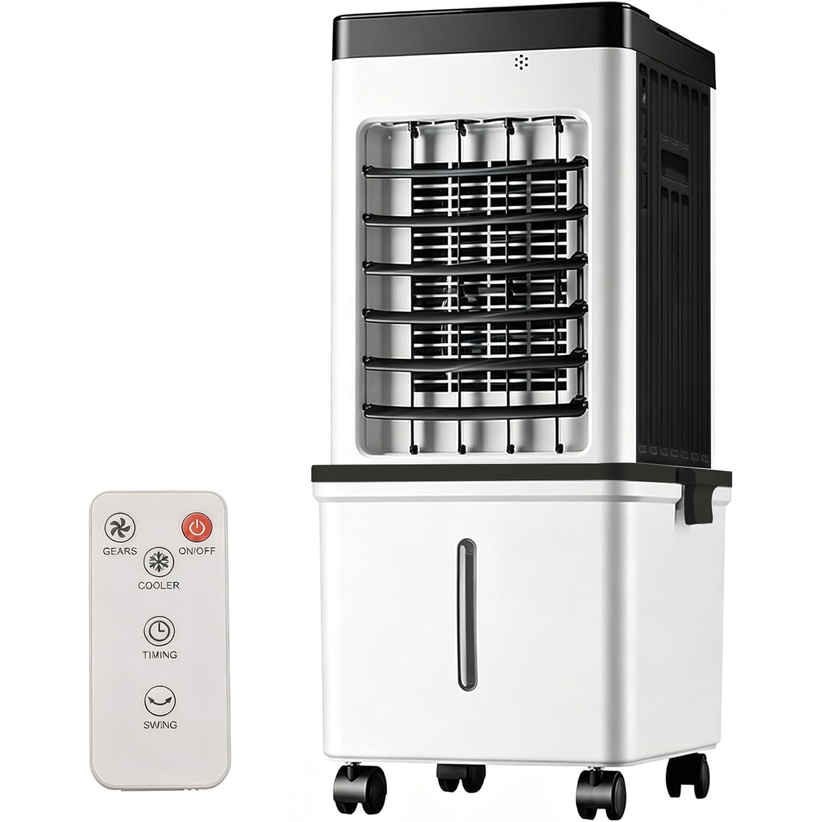 Portable Evaporative Air Cooler,15L Evaporative Air Cooler with 2 Ice Packs & Remote,3 Speeds Water Cooling Fan with Wide 120° Oscillation & 7.5H Timer,Quiet Air Cooler Fan for Home Office (Black)