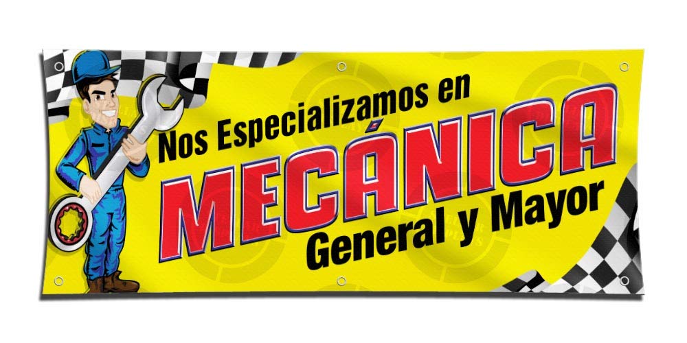 MECANICA GENERAL Y MAYOR Banner (2ft X 5ft) Vinyl Sign Español Spanish Poster Mechanic Auto Repair Shop Taller Display