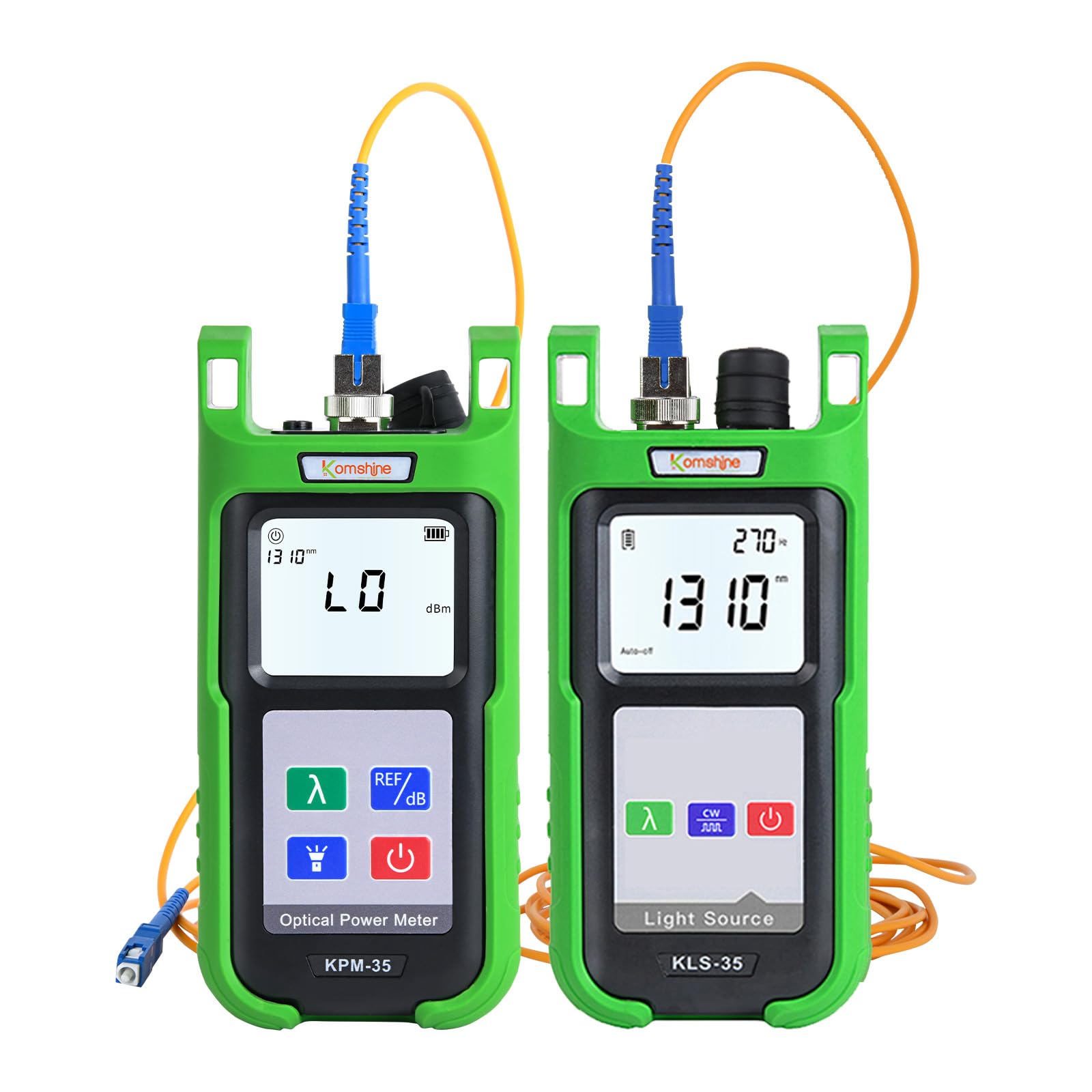 KomShine KPM-35 Optic Fiber Power Meter 7 Wavelengths -70~+10dBm w/Optical Fiber SingleMode and Multimode Light Source KLS-35-MS 1310/1550nm + 850/