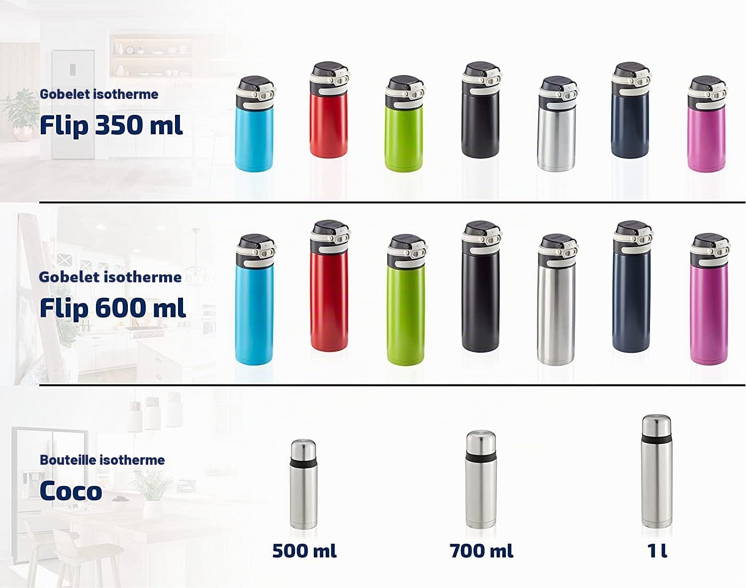 Leifheit Flip Bouteille isotherme (350 ml) avec bouchon à vis, mug voyage avec fermeture 100% anti-fuite, mug étanche avec ouverture à une main, rouge