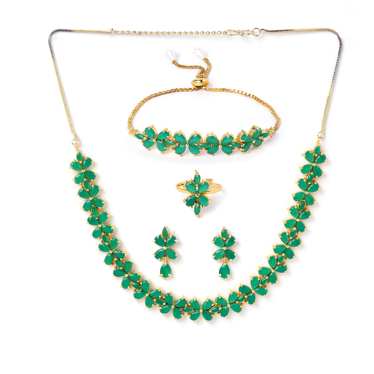 ZENEME Jewellery Set for Women American Diamond Combo of Necklace Set with Earrings, Bracelet and Ring for Girls and Women (Design) (B09PF9W9MS) Amazon Price History, Amazon Price Tracker