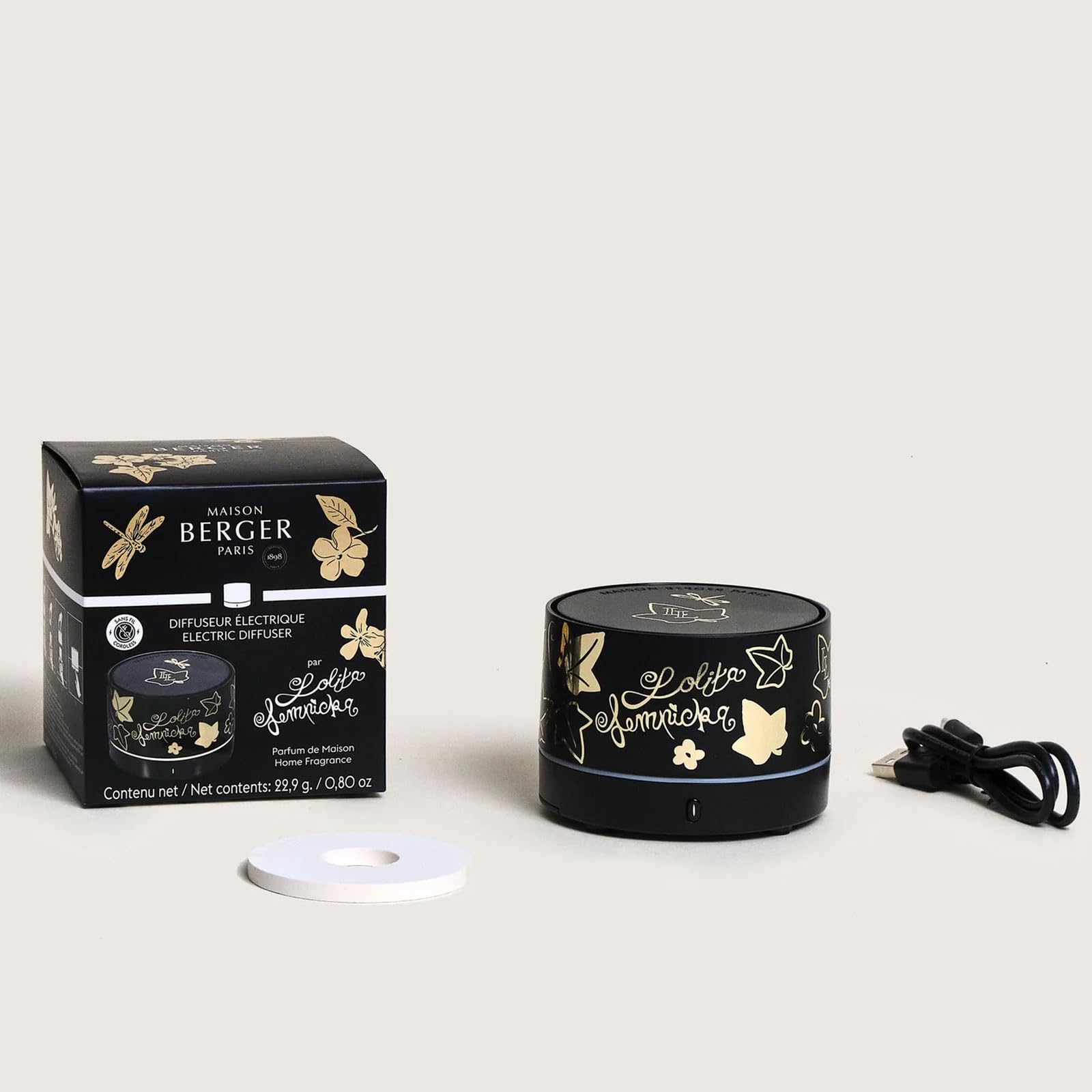 Lampe Berger - Diffusore Elettrico NOMADE Ricaricabile- Con Piastrina in Ceramica Profumata, Funzione Wireless per un Comodo Utilizzo anche Fuori Casa (Lolita Lempika Nero)