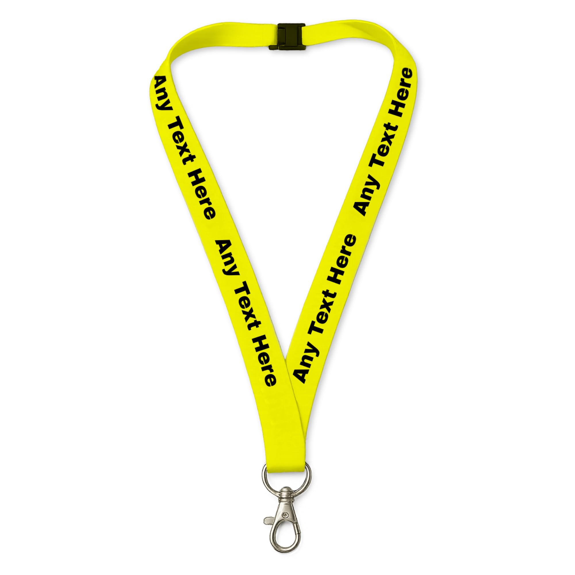 Custom Printed Lanyards Personalised Any Text Colour Lanyard with Safety Break and Metal Clip. For Business Visitor Security Company Event Gig Show Staff Teacher NHS Nurse Company (Yellow Lanyard)