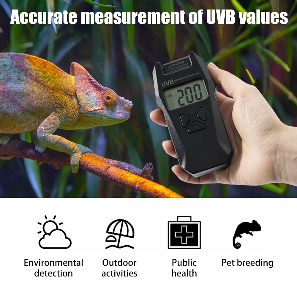 DONGKER Medidor de índice UVB, sonda reversible, radiómetro digital de mano con función de registro de datos para pruebas ambientales de reptiles