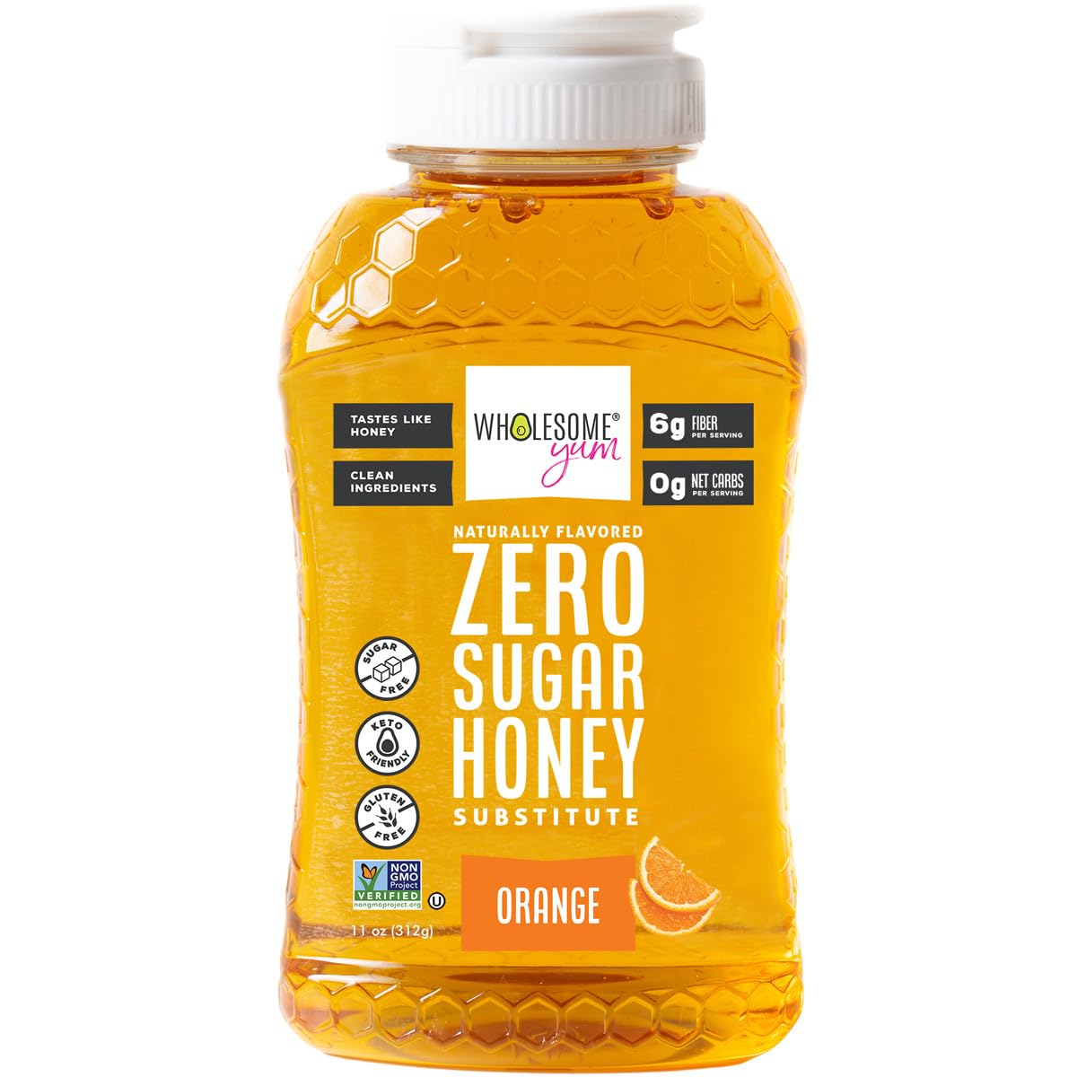 Wholesome Yum Orange Zero Sugar Honey Substitute (Keto) - Natural Sugar Free Honey Alternative With Monk Fruit & Allulose - 0 Net Carbs, Non-GMO, Gluten Free, No Aftertaste (11 oz)