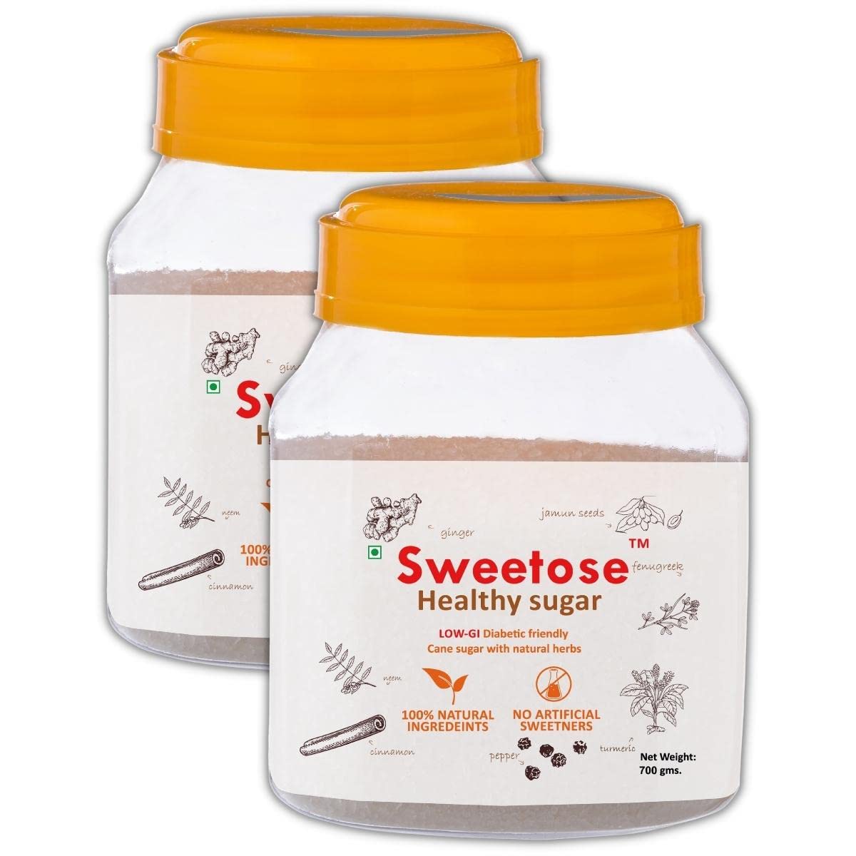 Meld Wellness Always Sweetose Healthy Sugar Herbal Cane Sugar with Low GI Sulphur Less, Free from Chemicals and Artificial Sweetener - natural sugar substitute 700gm jar pack of 2-image-7
