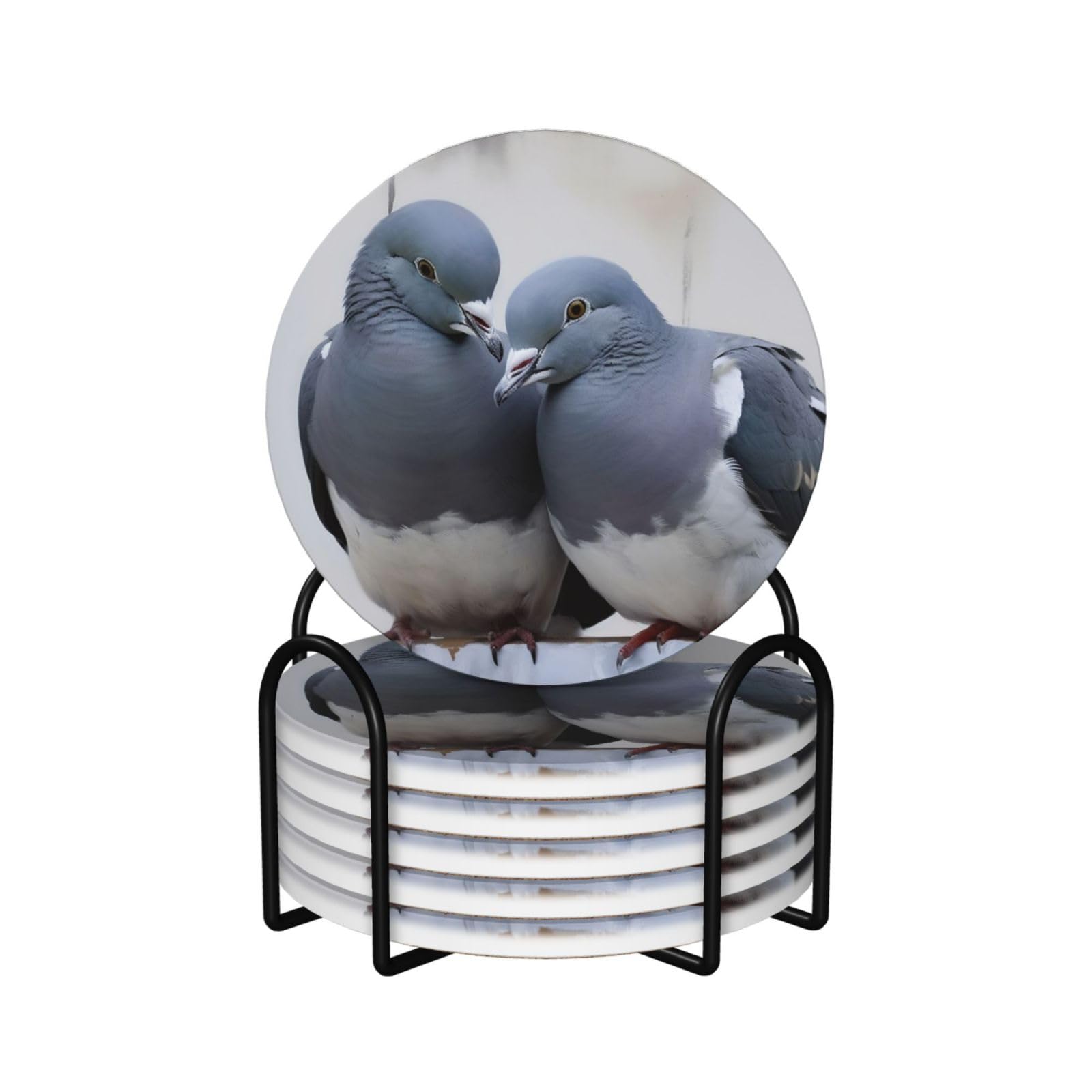 Dessous de verre en céramique lot de 6 avec support motifs colombes