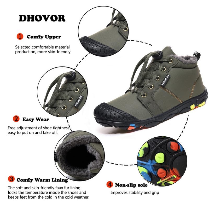 DHOVOR Boys Girls Hiking Boots Non Slip Trekking Waliking Shoes Light-weight Winter Warm Shoes Casual Sneakers for little Kids/Big Kids Winter Boots2