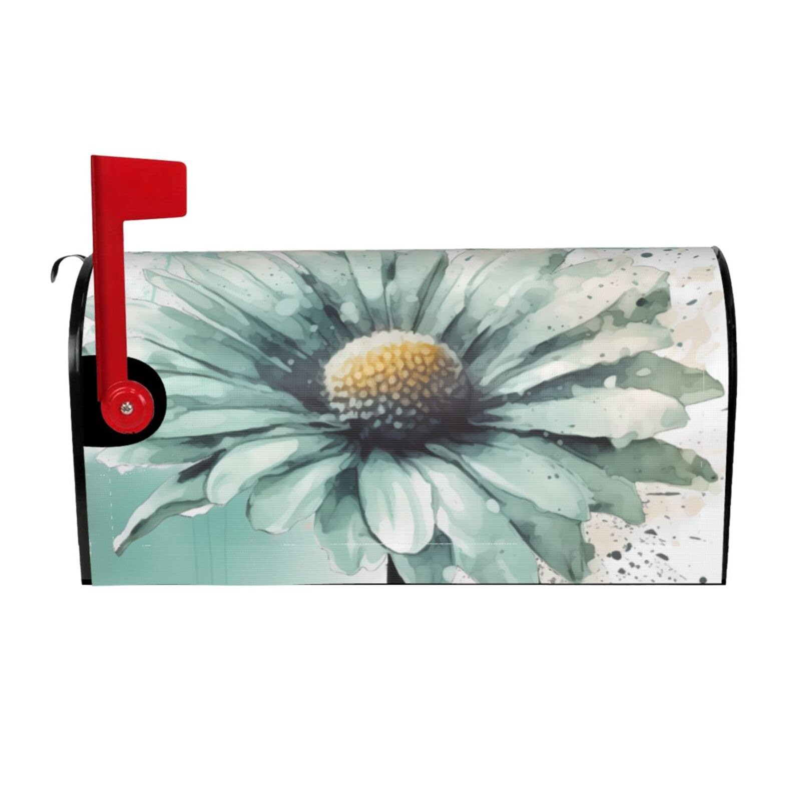 Mint Green Watercolor Daisy Mailbox Covers Magnetic Wraps Post Letter Box Cover Garden Home Decor 25.5x21 in