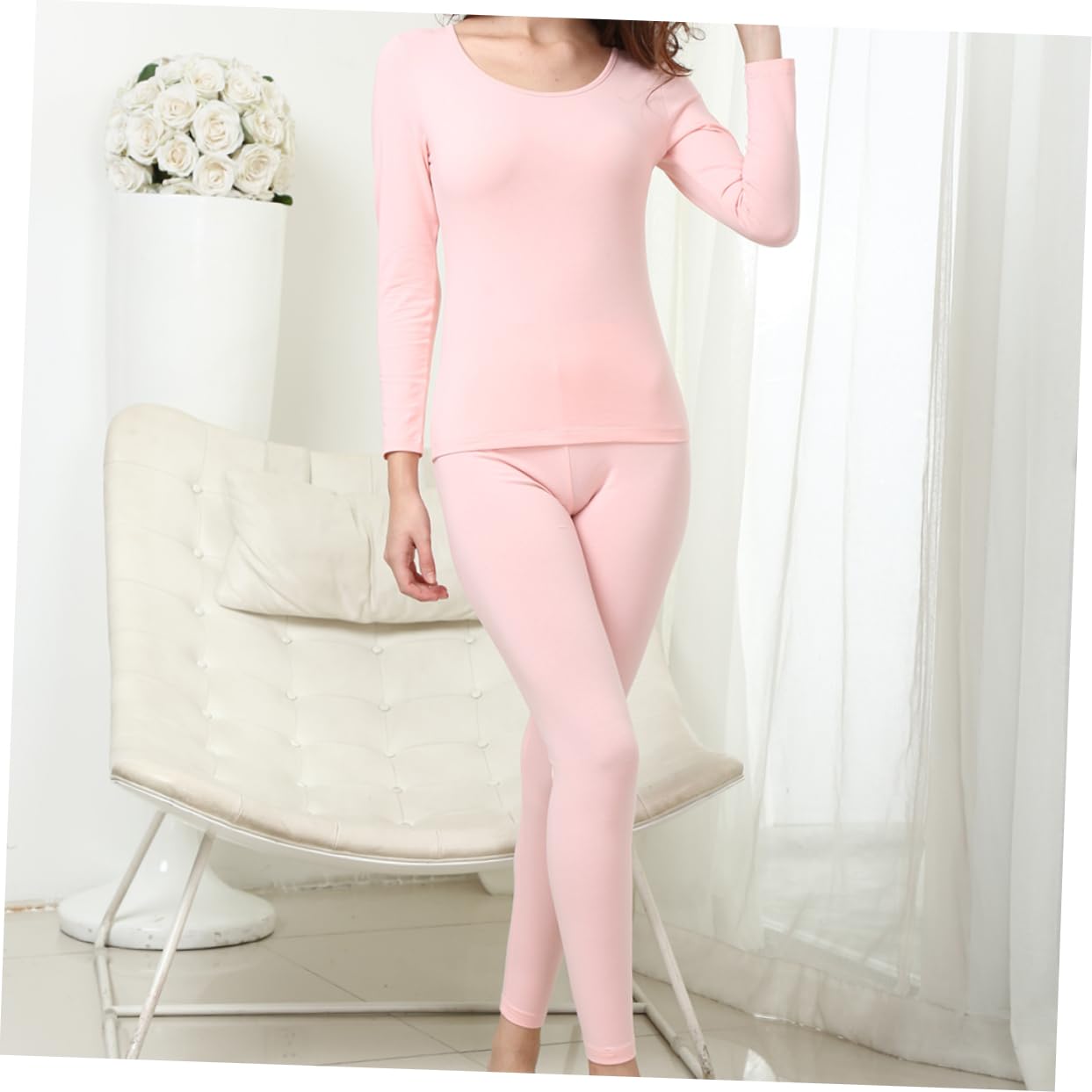 GALPADA 2 Pz Mutandoni Lunghi da Donna Biancheria Intima Termica in Cotone Biancheria Intima Termica per Donna ia a a da Girocollo Impostare Mancare Rosa