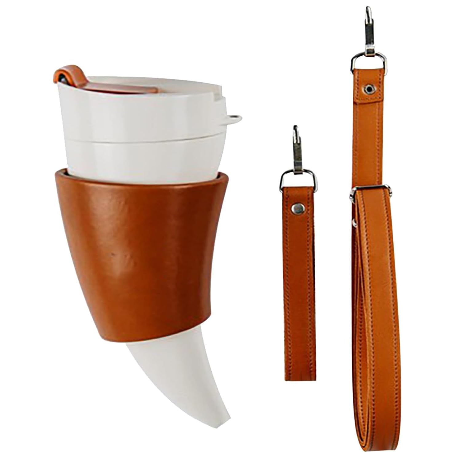 Zheigaoxea Goat Horns Coffee Mug, Creative Horn Coffee Cup 230ml Stainless Steel Vacuum Cup Mug For Tea Coffee, Leak-proof Travel Bottles Coffee Cups With Rope (White)