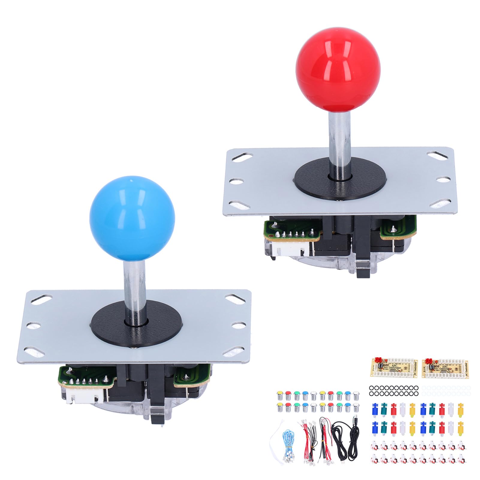 T Opiky 2 Przyciski Zręcznościowe LED dla Graczy + 2 Owalne Uchwyty Joysticka + 20 X Oświetlenie LED Przyciski Gra Zręcznościowa DIY Części Zestawy Kontrolerów Gier (kolor: