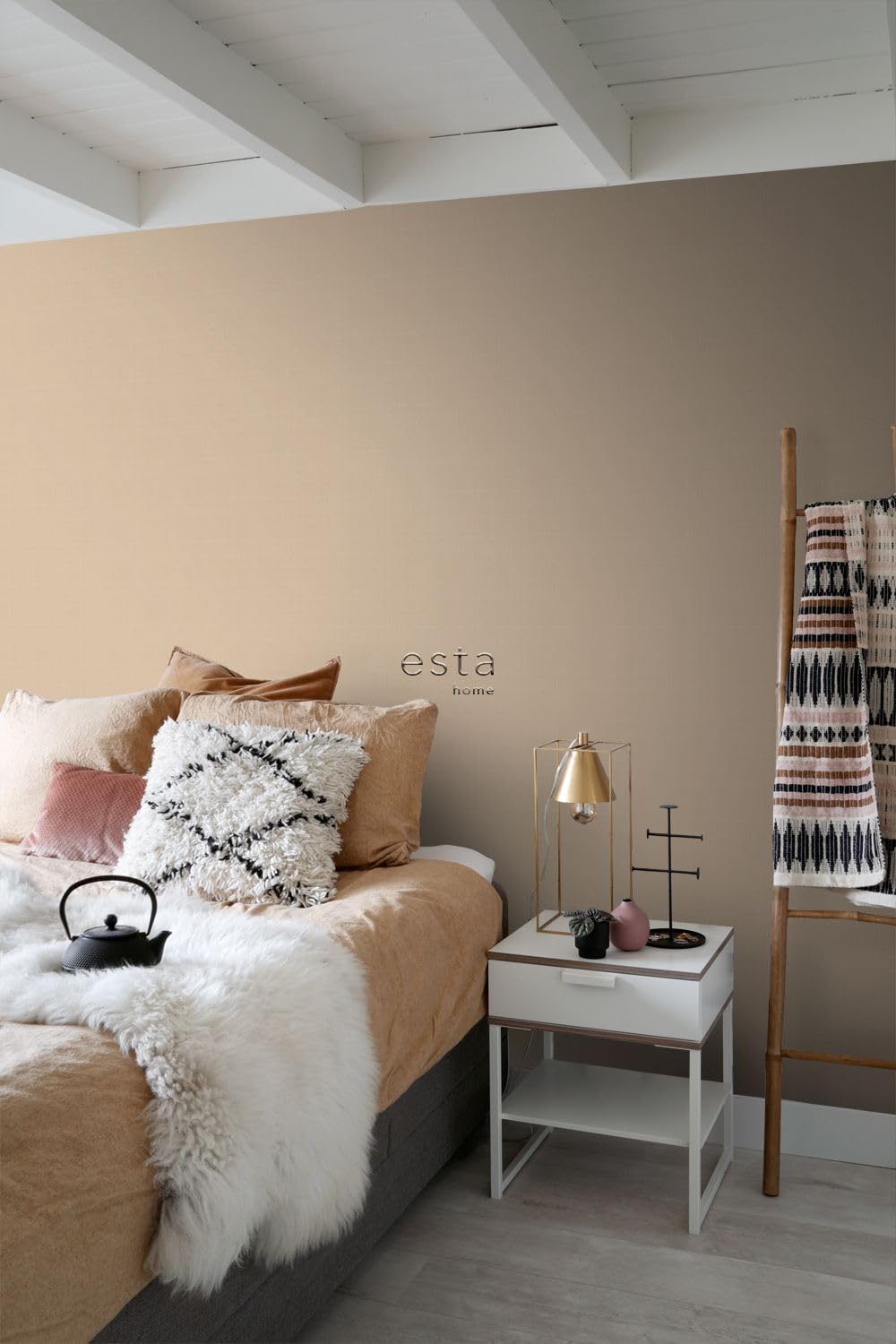 ESTAhome Tapeta lniana tekstura ciepły beż 53 cm x 10.05 m