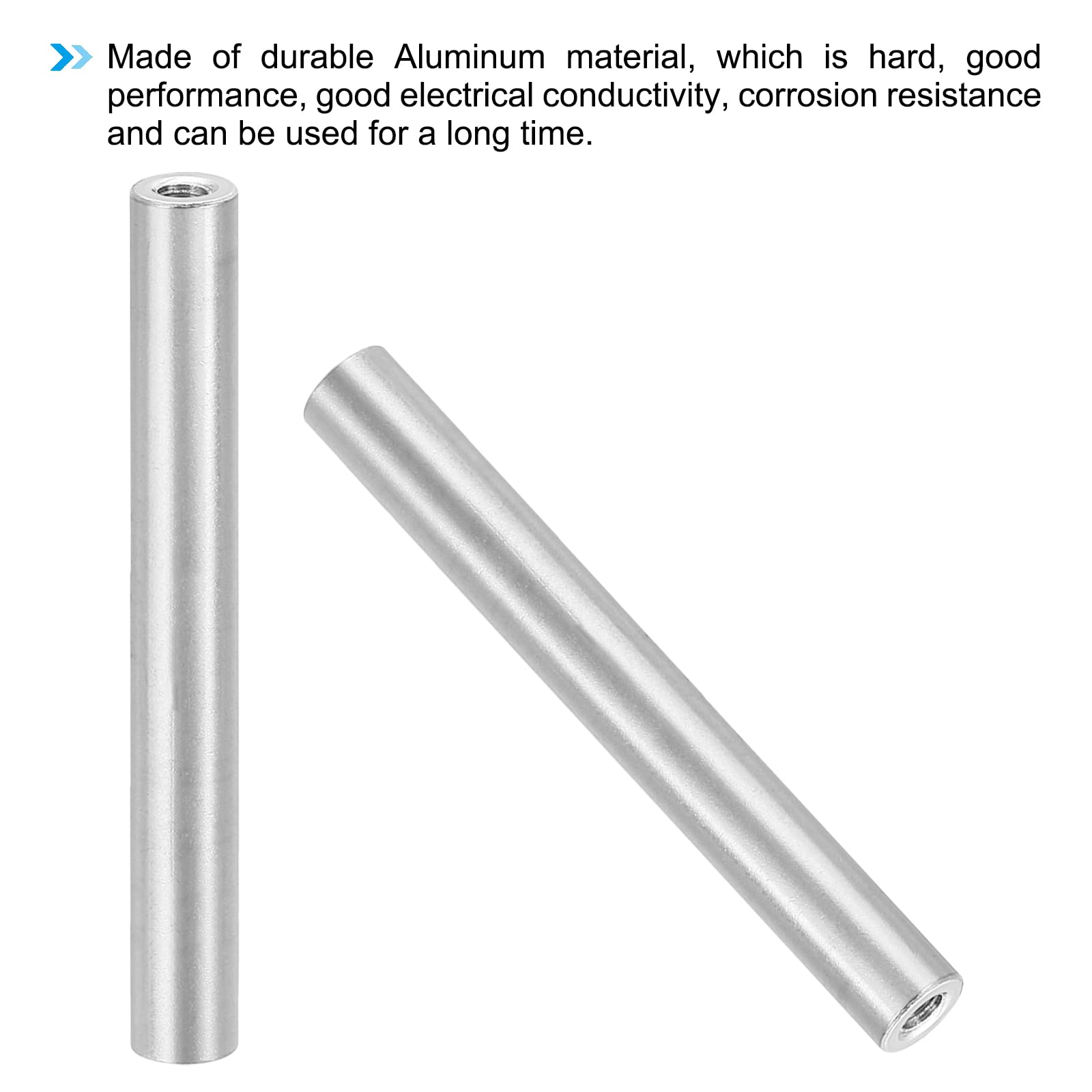 PATIKIL 2pcs M3 Metal Threaded Standoff Spacer Nuts, Round Aluminum Spacers Female Coupling Screws, 1/8" ID x 1/4" OD, Silver, (55mm L) - Image 4
