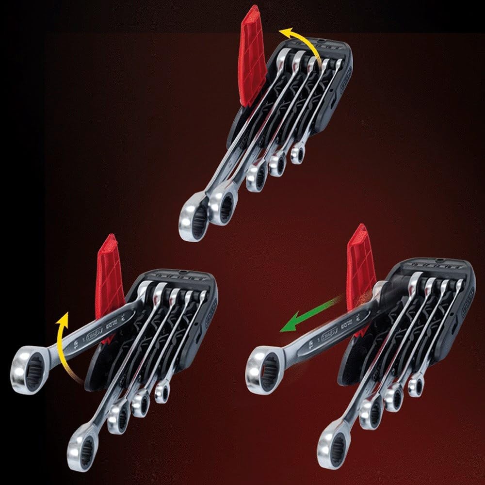 KS Tools 503.5905 DUOGEAR+Zestaw kluczy płasko-oczkowychz2-stronną funkcją grzechotki, przełączane