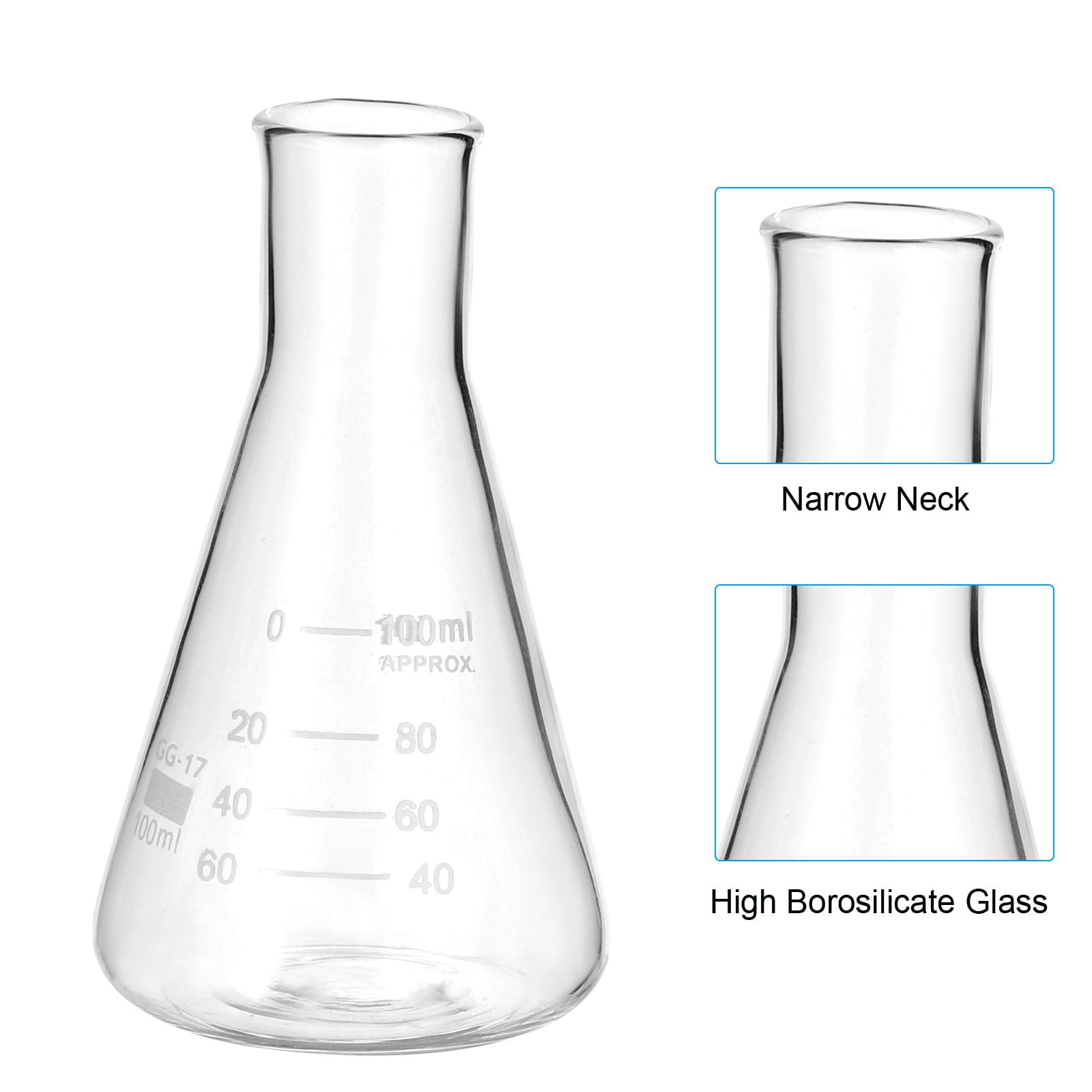PATIKIL Kolba Erlenmeyer 3 szt 100 ml Szkło Borokrzemianowe Z Podziałką Laboratorium Chemiczne