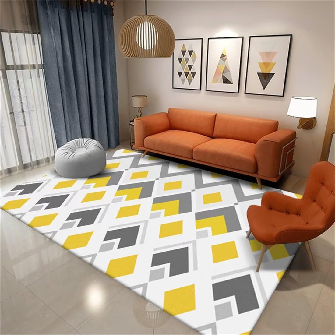 Tapis de sol enfant résistant aux taches poil ras lavable gris jaune 90x200