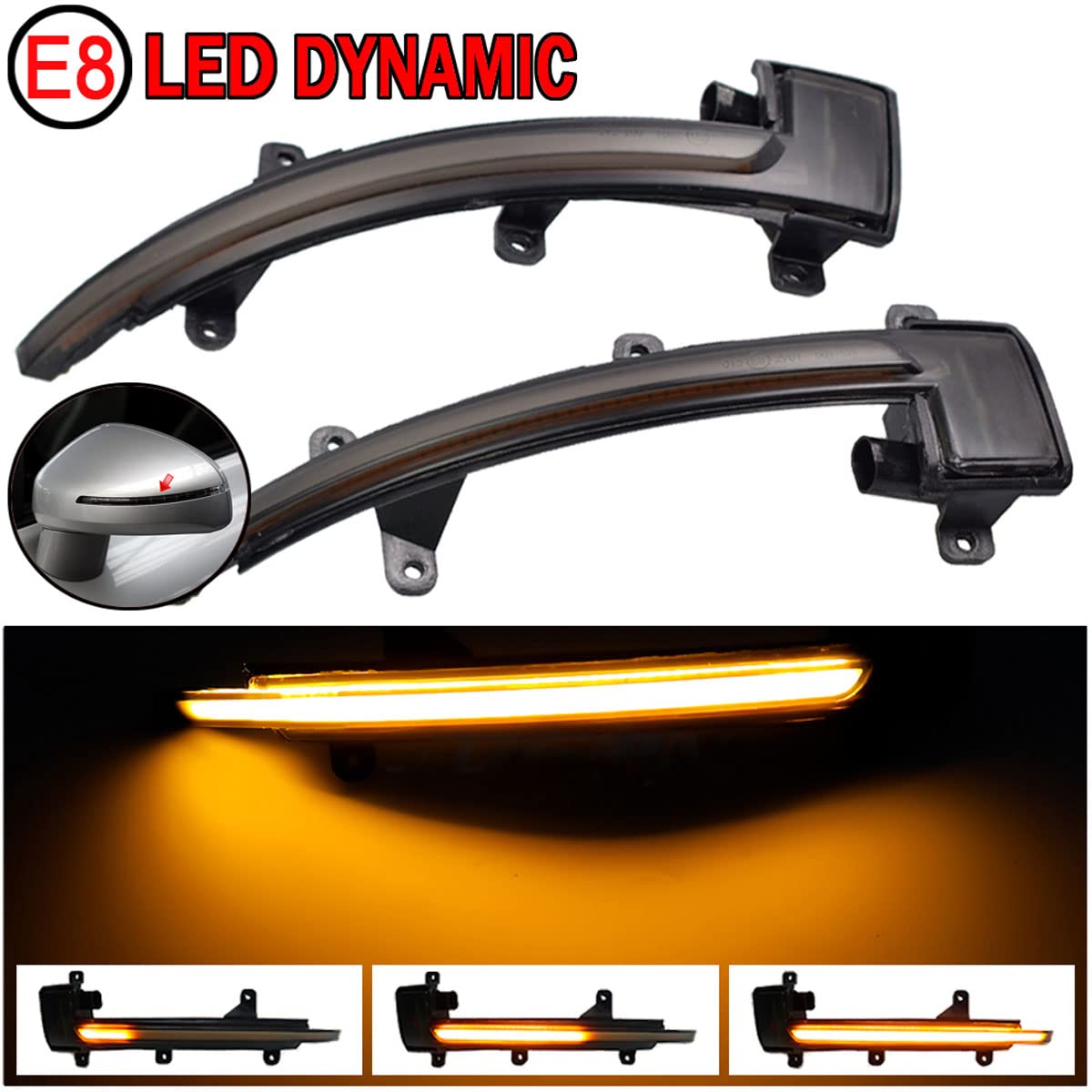 Dynamiczny kierunkowskaz lusterko wsteczne przydymione soczewki kierunkowskaz kierunkowskaz LED Turn Singal migacz kompatybilny z Audi TT Mk2 8J 2007 2008-2014 TTS R8