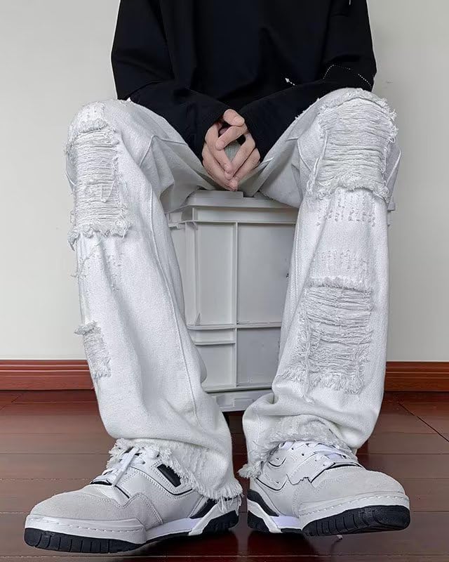 Men's Loose Ripped Raw Edge Fashionable Casual Comfortable Stretch Flared Jeans3