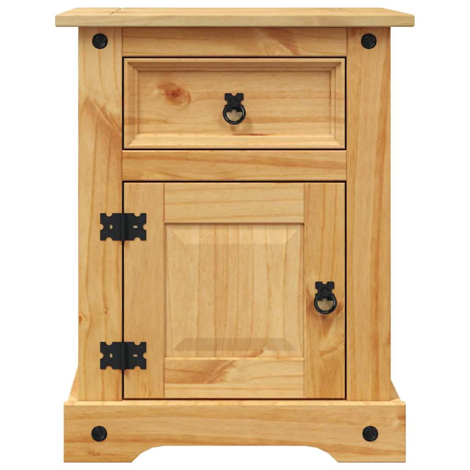 Homgoday Comodino in Legno Massello di Pino Stile Messicano Corona, Marrone, 53x39x66 cm, con Cassetto e Anta, Facile da Montare, Ideale per Camera da Letto o Soggiorno