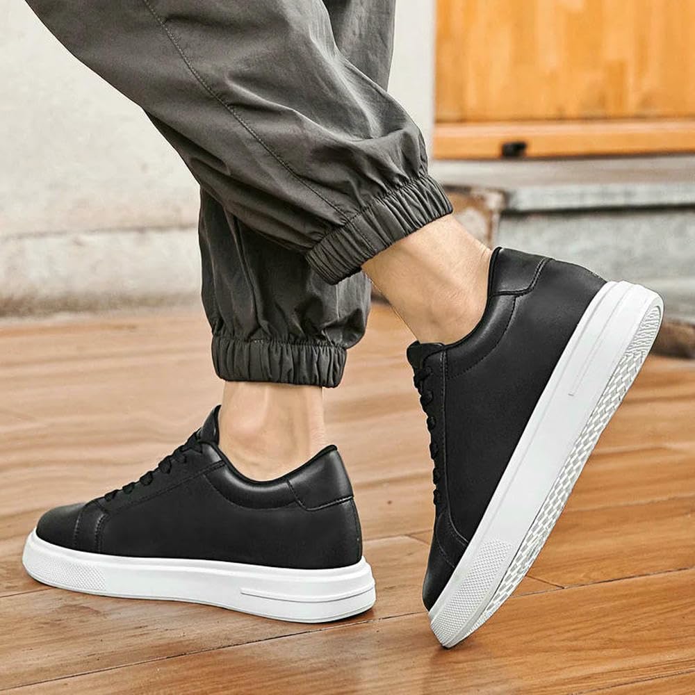 WLDMA - Scarpe da ginnastica da uomo con rialzo, soletta interna 6-10 cm, in pelle, 10 cm, nero, 40 2/3 EU