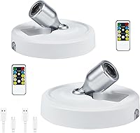 Vista 24 de Paquete de 2 focos LED para interiores, funciona con pilas, luces LED con control remoto, focos inalámbricos, luces de disco regulables