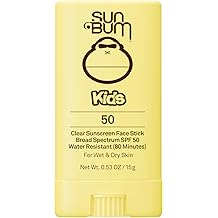 Sun Bum Kids SPF 50 Clear Face Stick Sunscreen - Wet or Dry Skin Application Broad Spectrum Sunscreen with Vitamin E - Hawaii Act 104 Compliant (Without Octinoxate &amp; Oxybenzone) - Travel Size 0.53 oz