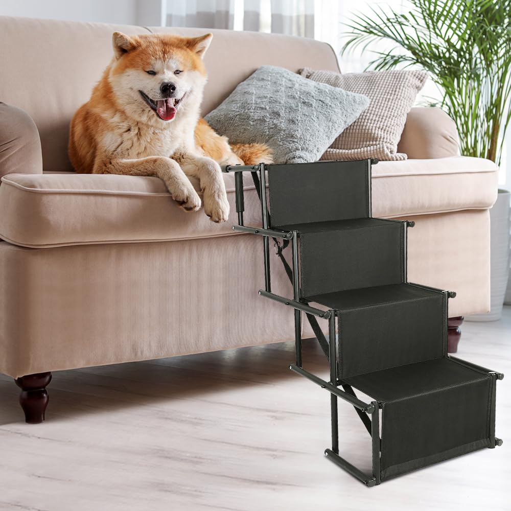 Escalier pour Chien I Jusqu’à 75kg,Utilisable pour Tous Les véhicules,Escalier Chien Pliable,Rampe Chien I Rampes d'accès pour Petit et Grand Chiens,Rampe Voiture Chien (Noir, 45L*139W*H56-76cm, 4)
