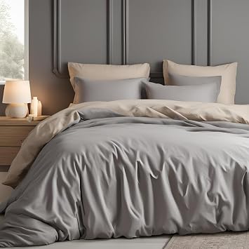 FORMEYA Rubber Sheet Duvet Cover Set Single 1 Pillow Case Beige-Grey