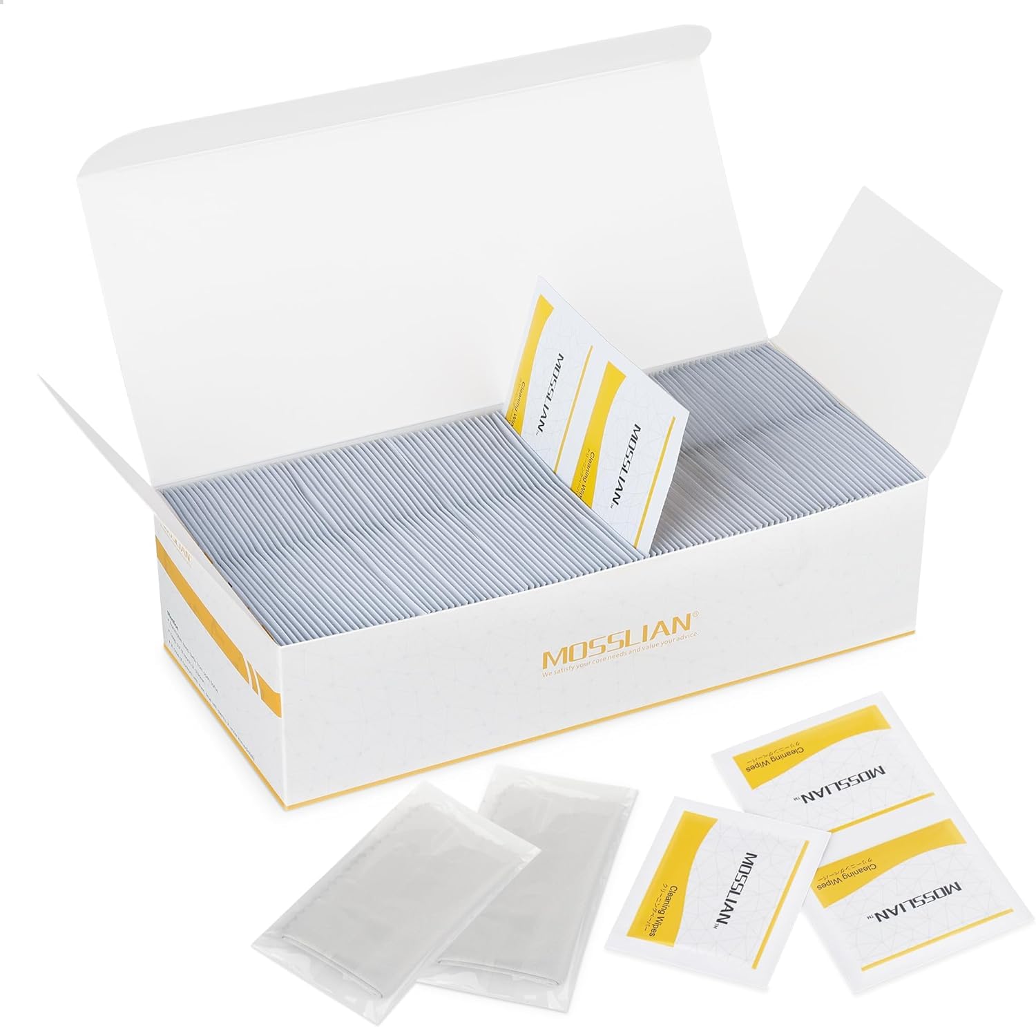 MOSSLIAN 200 Count Hearing Aid Wipes Individually Wrapped Hearing Aid Cleaner Hearing Aid Cleaning Wipes for Hearing Aids,Earmold, Earbuds, Headphone,Screen,Glasses,Phone