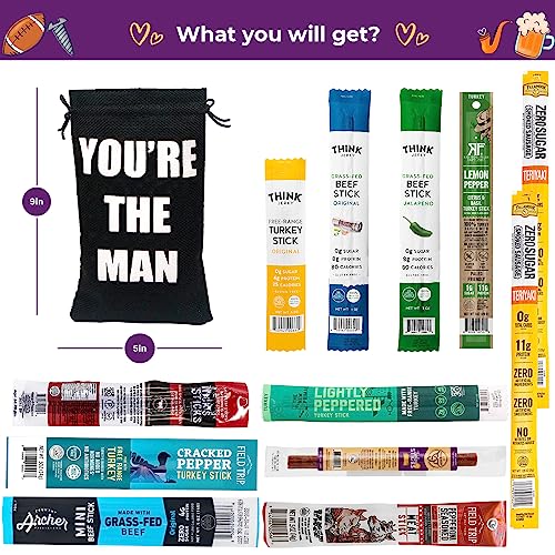 Jerky Sticks Gift For Men - Curated Assortment Of High Protein Snacks - Alternative To Beef Jerky Gift Basket - Beef & Turkey Jerky Variety Pack Gift Set, Exotic Meat Gift For Men & Women #TOP1