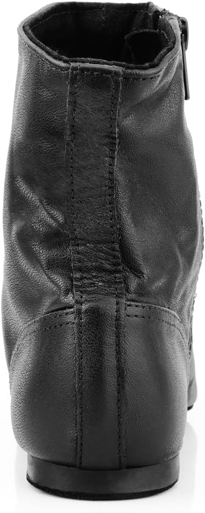 Leather Jazz Shoes Boots for Women Black Dance Boots with Zipper,Suede Split Sole