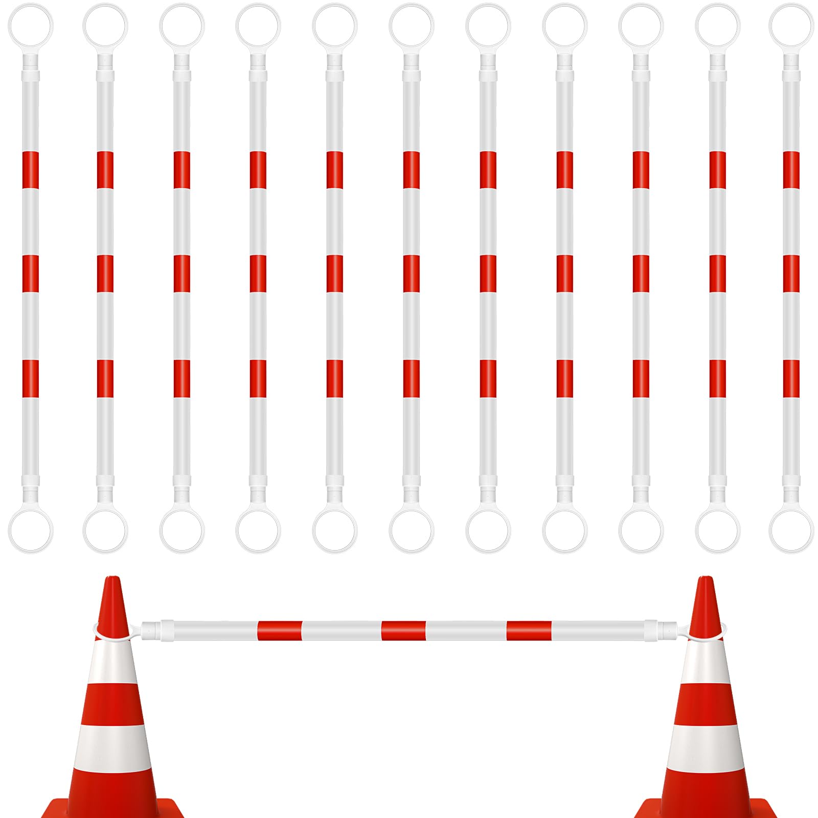 Photo 1 of 12 Pcs Retractable Traffic Cone Bar from 4ft to 7.2ft Lightweight Cone Bars Traffic Barricade Road Cone Connecting Rod Expandable Safety Cone Bars for Traffic Road Parking Use (White and Red) 12 White and Red