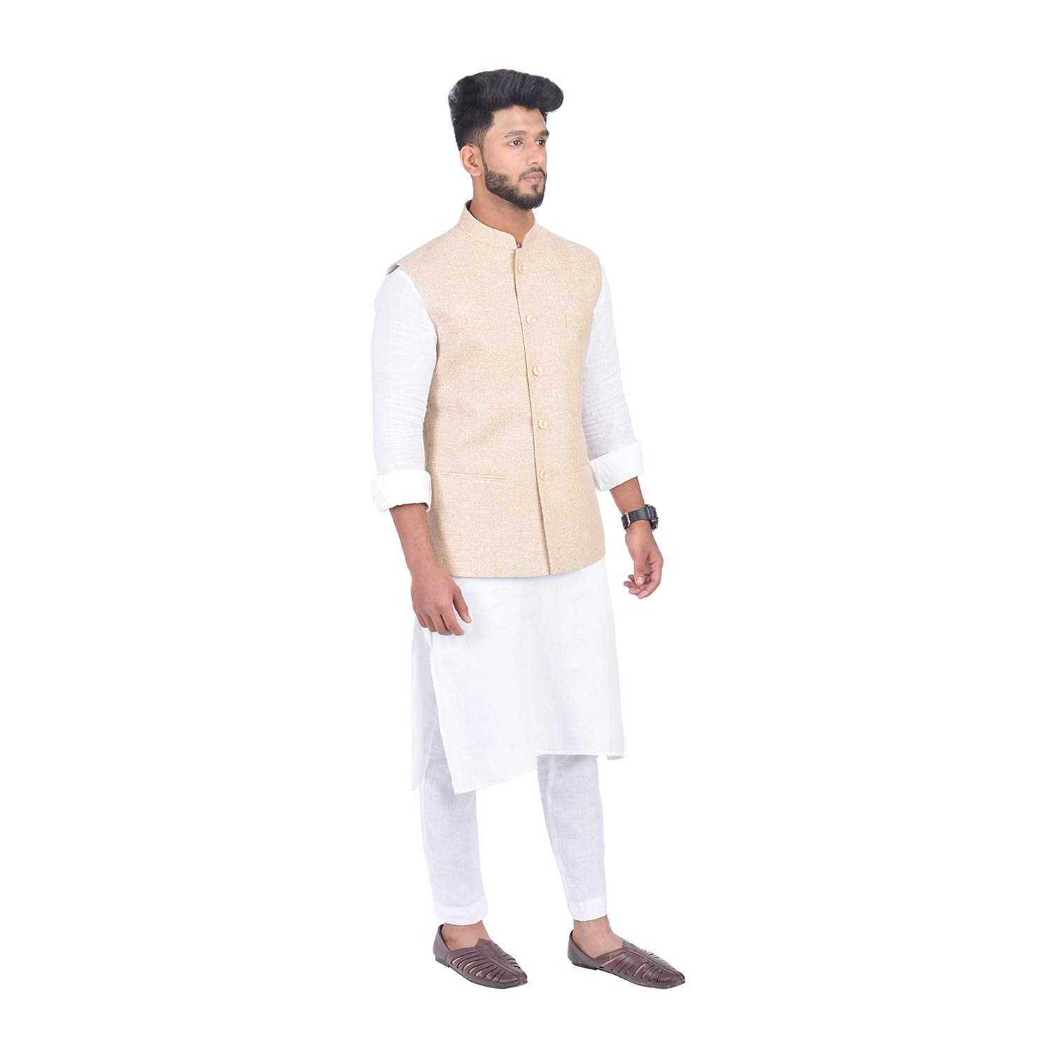 Bhagalpuri Handloom Silk Nehru Jacket (Off-White, Ns 90_Parent)-image-0