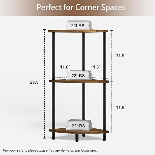 Miniatura 3 de SRIWATANA Estante esquinero de 3 niveles para espacios pequeños, estante de esquina de pie de 29.5 pulgadas, exhibición de esquina vintage y estante