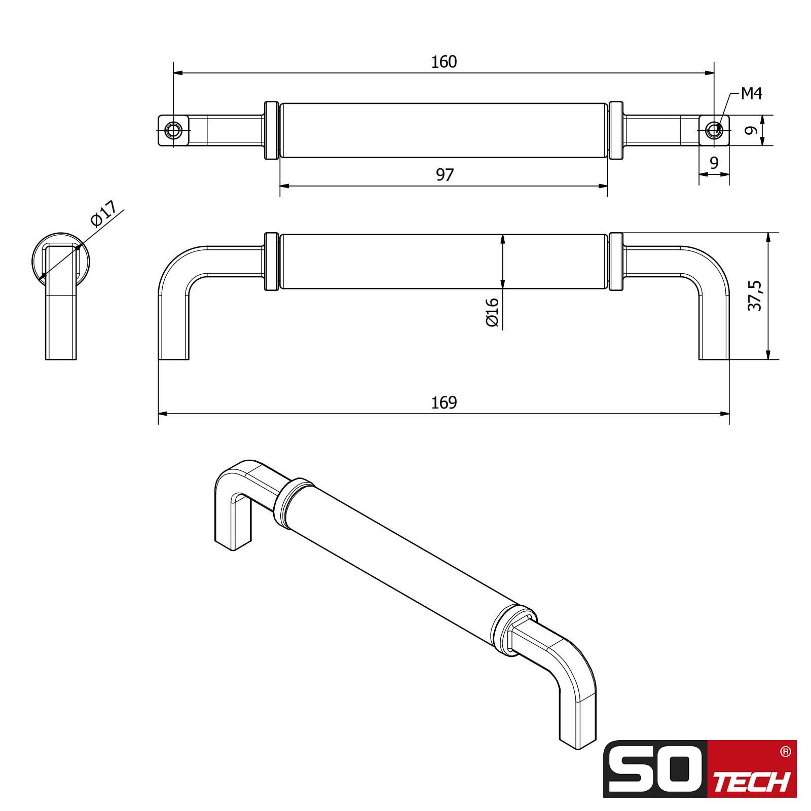 SOTECH 20 tiradores para muebles de porcelana AXIS BA 160 mm