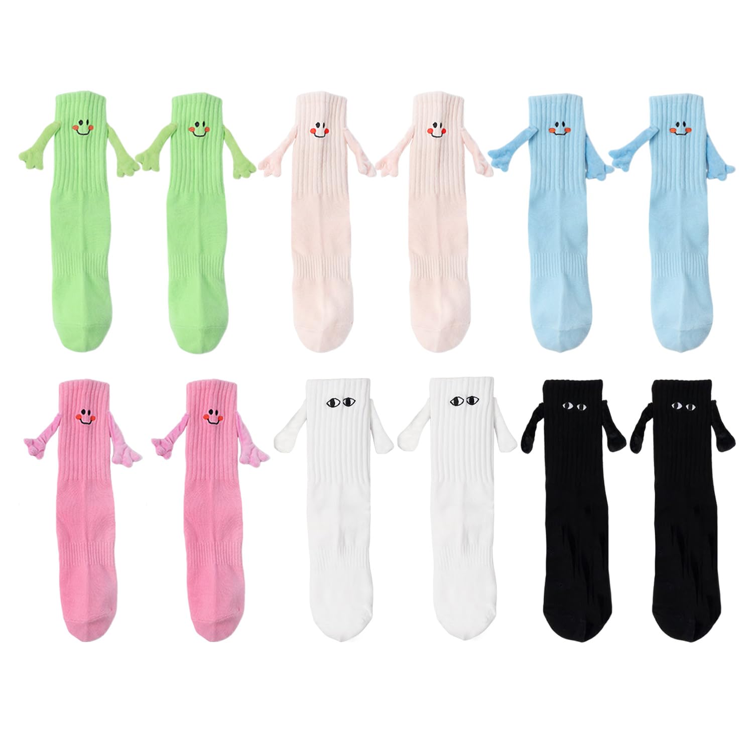 GDFHBD 6 Pairs Of Fun Magnetic Holding Hands Socks, Cute Face Tube Socks, Breathable And Comfortable Socks, Suitable For Friends And Couples.