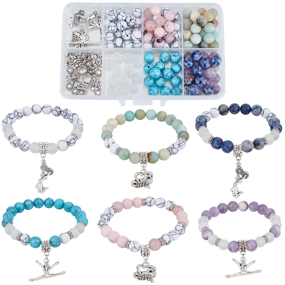 Kit para hacer pulseras DIY de piedras preciosas de 8mm y dijes de plata para animadoras