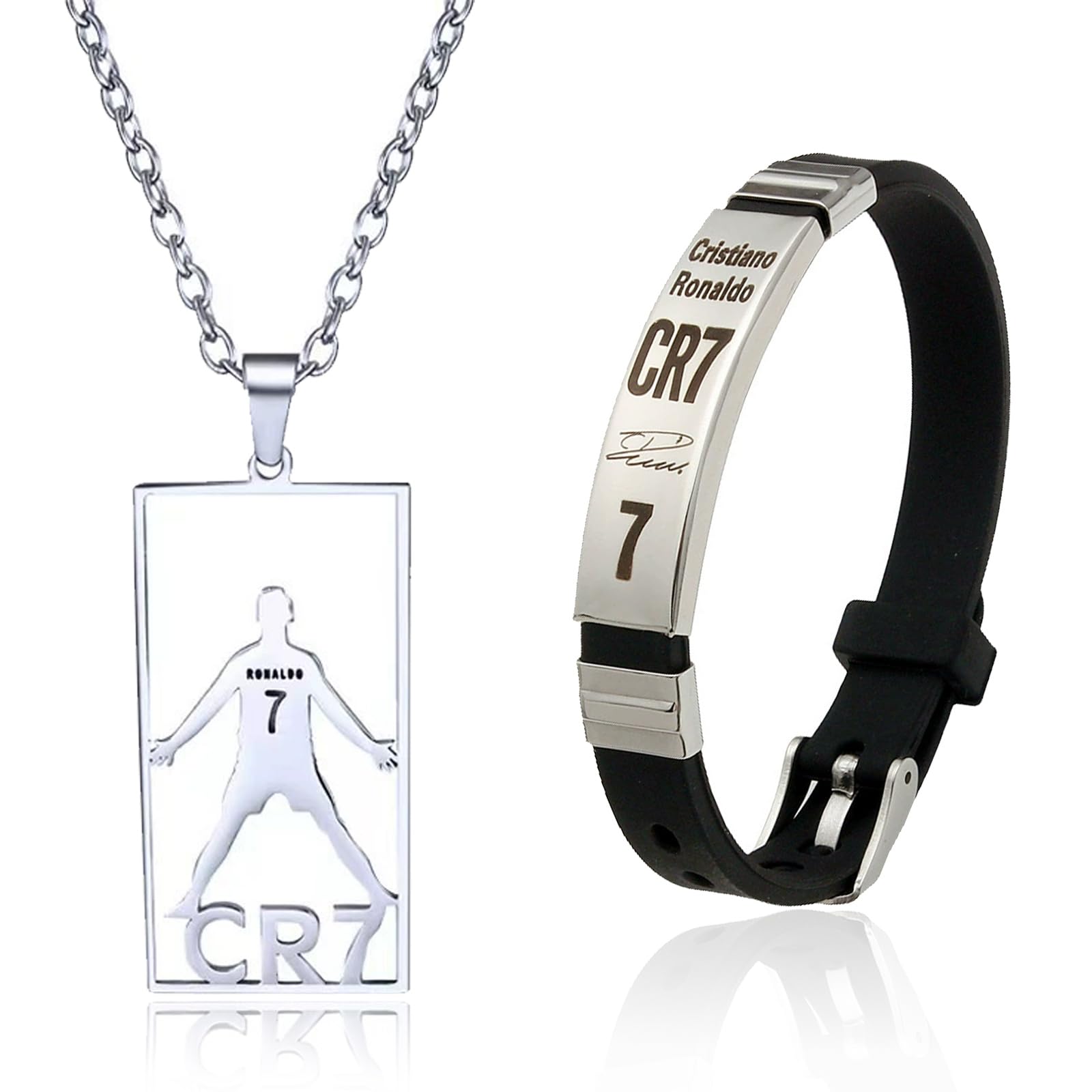 CR7 - Braccialetto con ciondolo a forma di stella del calcio, regolabile, per tifosi di calcio, regalo per uomini e donne, no, acciaio inox e silicone, Nessuna pietra preziosa