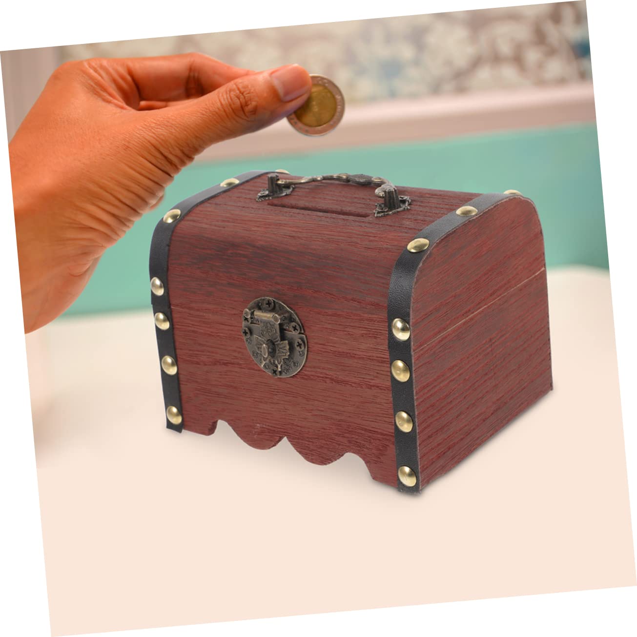Mikikit Cofre de Madera Vintage Cerradura para Niños, Hucha Original Segura y Creativa para Guardar Monedas y Billetes en Cumpleaños
