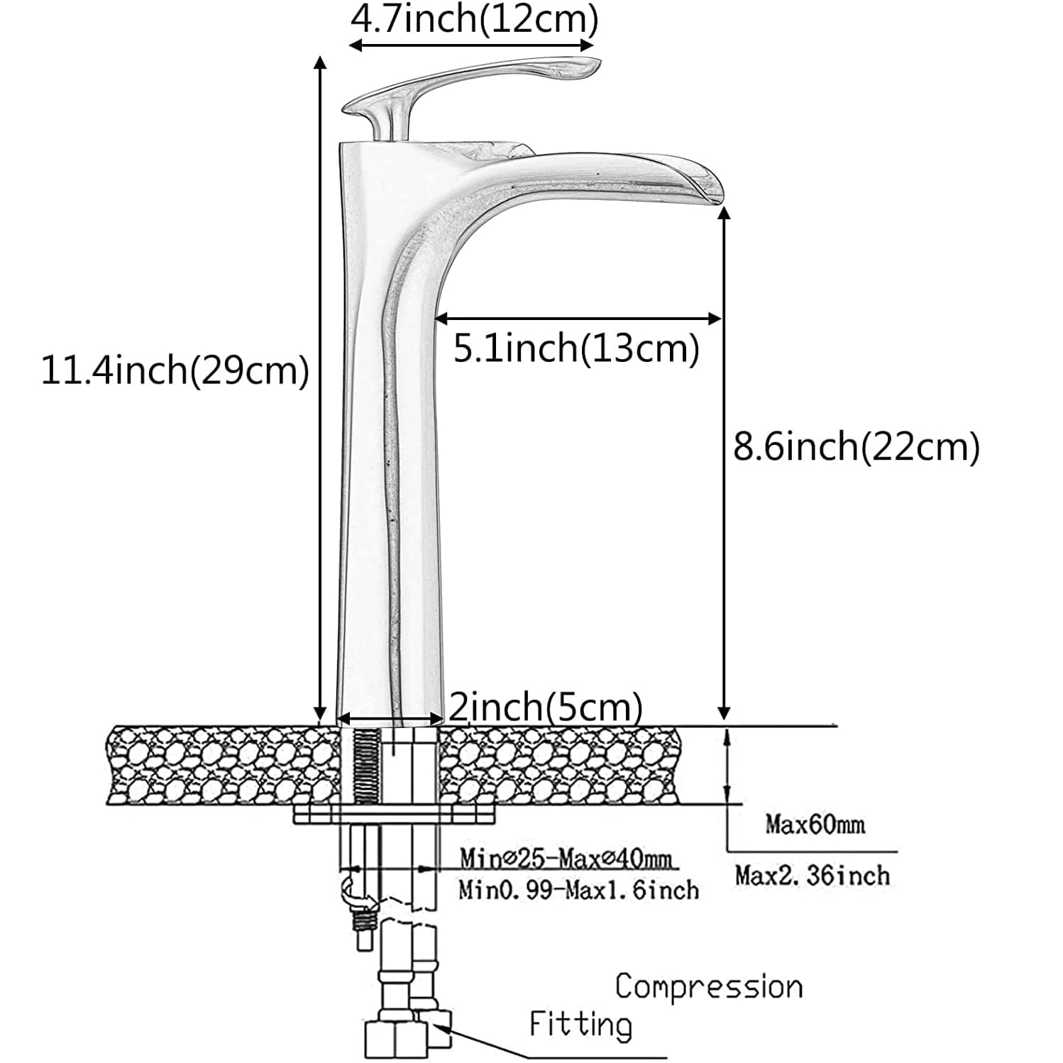 Robinet de salle de bain mitigeur lavabo Beelee cascade robinets d'évier robinet de lavabo robinet monobloc en laiton antique, BL1004AH