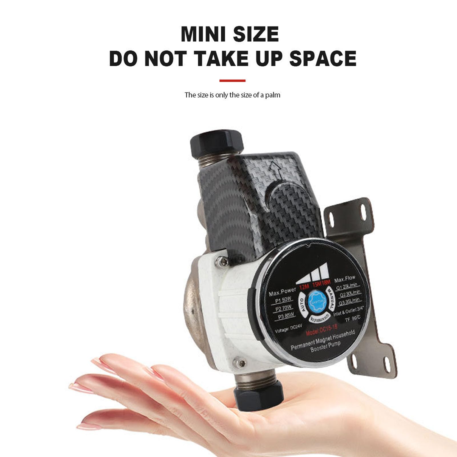 Denash Bomba Elevadora de Presión de Agua de Ducha Inteligente, 85W 555GPH 26.1PSI Modo Manual Automático con Ajuste de 3 Niveles y bajo Nivel de Ruido 40dB, para Baño Doméstico (Enchufe europeo