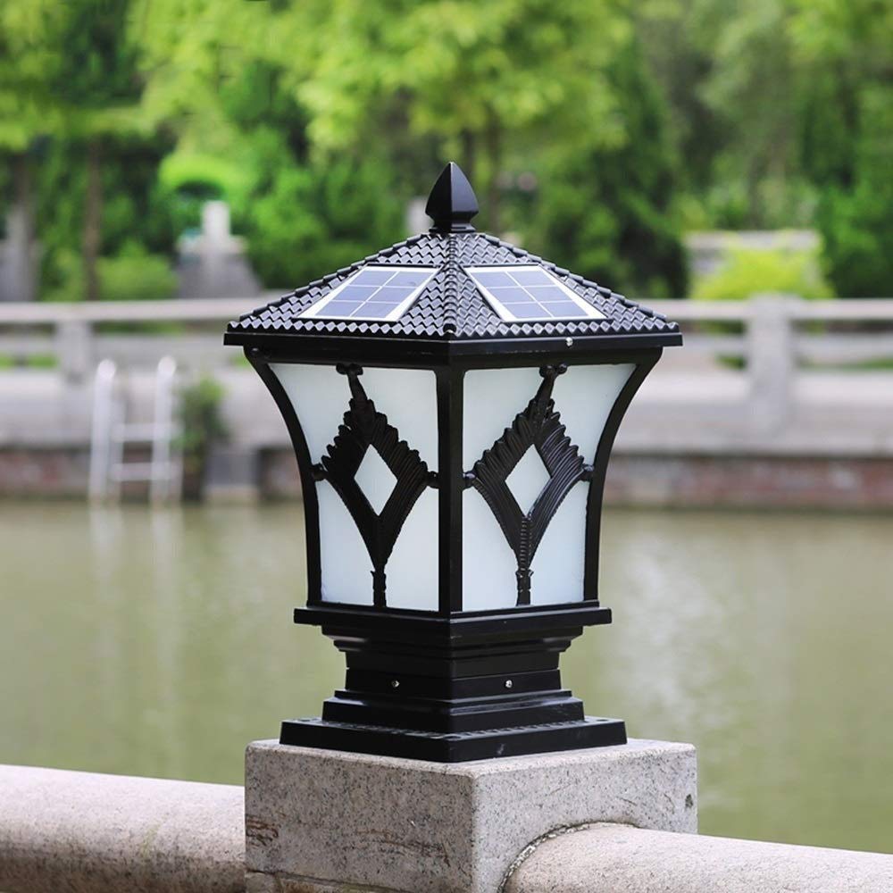 Zewnętrzna lampa słupowa Kreatywna głowica drzwiowa Trawnik Solarna lampa ścienna Kolumna reflektora Kolumna lampy Kolumna energii słonecznej Reflektor Latarnia uliczna(Czarny-20 * 20 * 36cm
