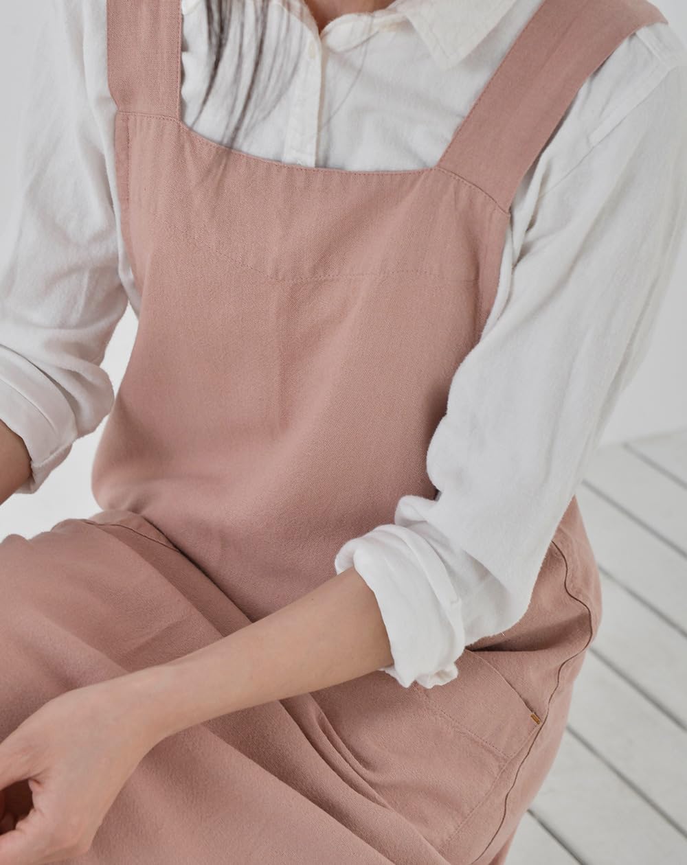 MUMOHO Women’s Pinafore Square Apron Baking Cooking Gardening Works Cross Back Cotton/Linen Blend Dress with 2 Pockets - Image 3