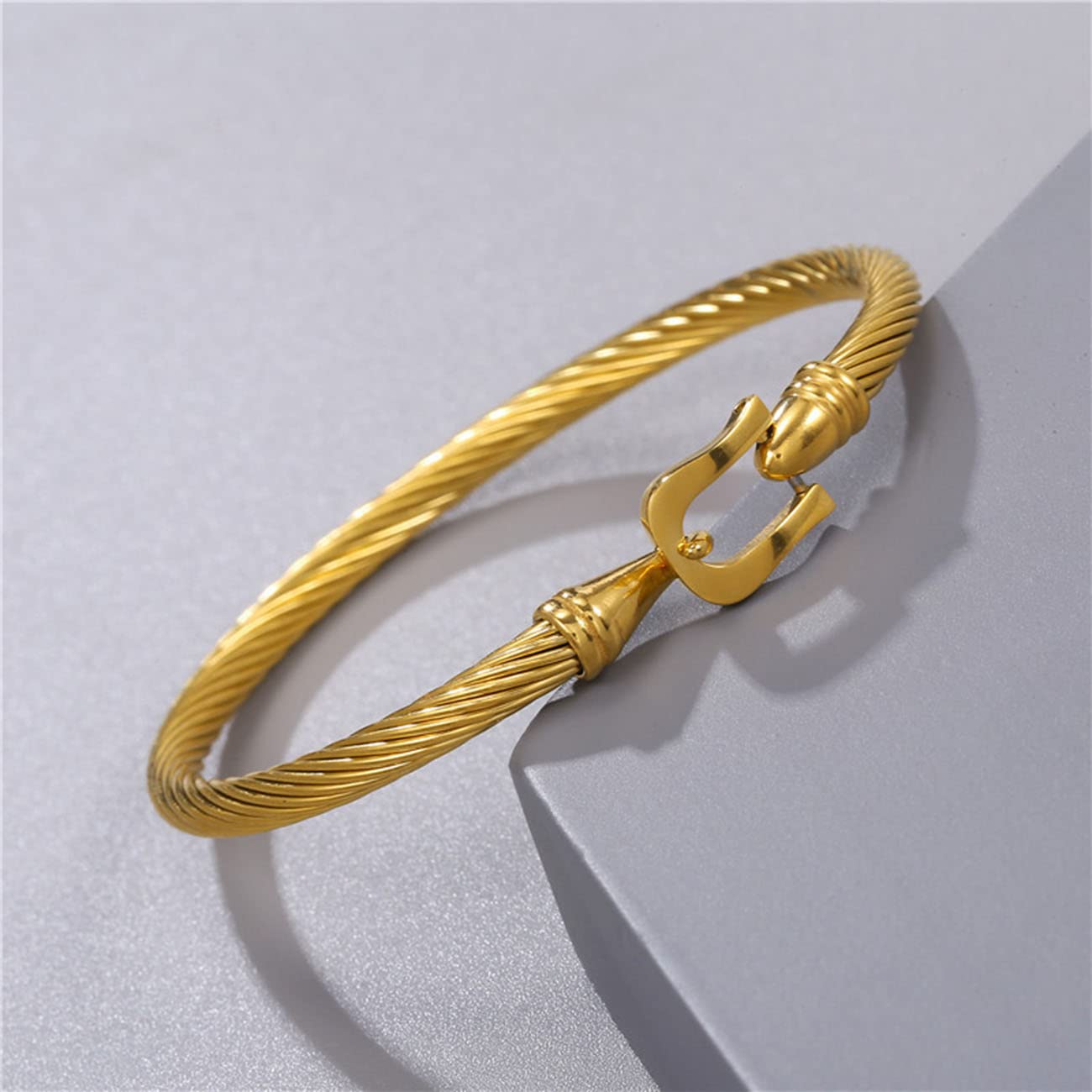 Pulsera de Hombre Pulsera de Acero Inoxidable Pulsera de Novedad Pulsera Abierta de patrón de Espiral Trenzada de Moda Vintage Oro
